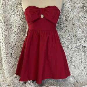 Deb Red Strapless Mini Dress Bow Y2K  90's Mallcore Coquette Skater Party Sz 3
